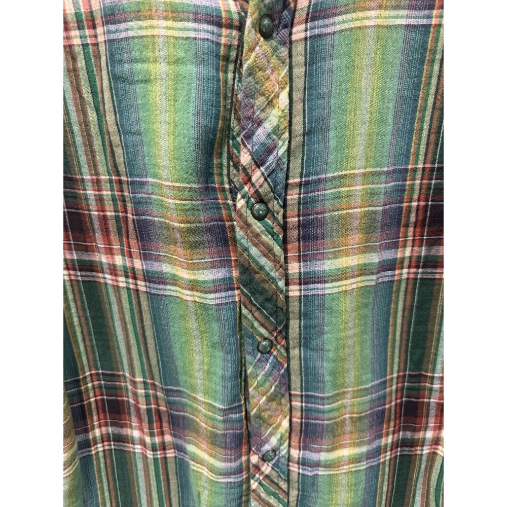 Diesel Green Plaid Western Snap Shirt size M men cowboy cotton fringe seams vtg - Picture 3 of 9